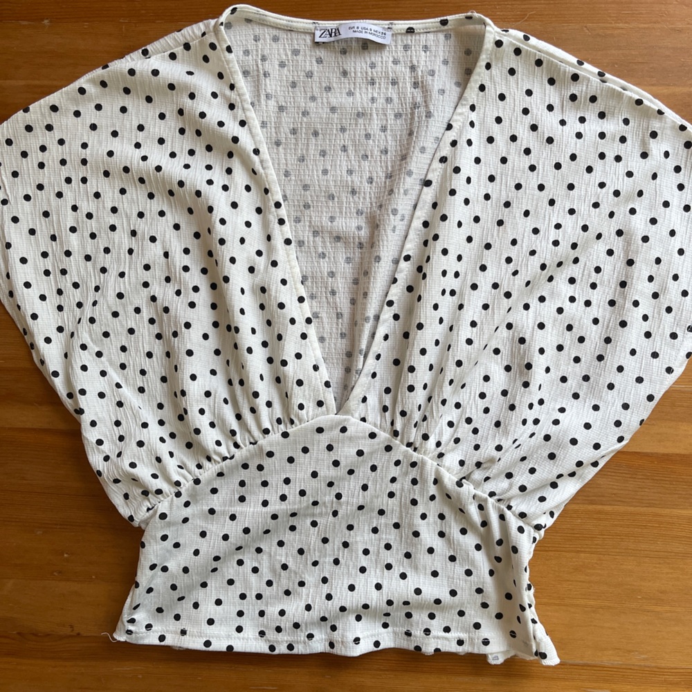 Zara Ivory Blouse with Charcoal Dots